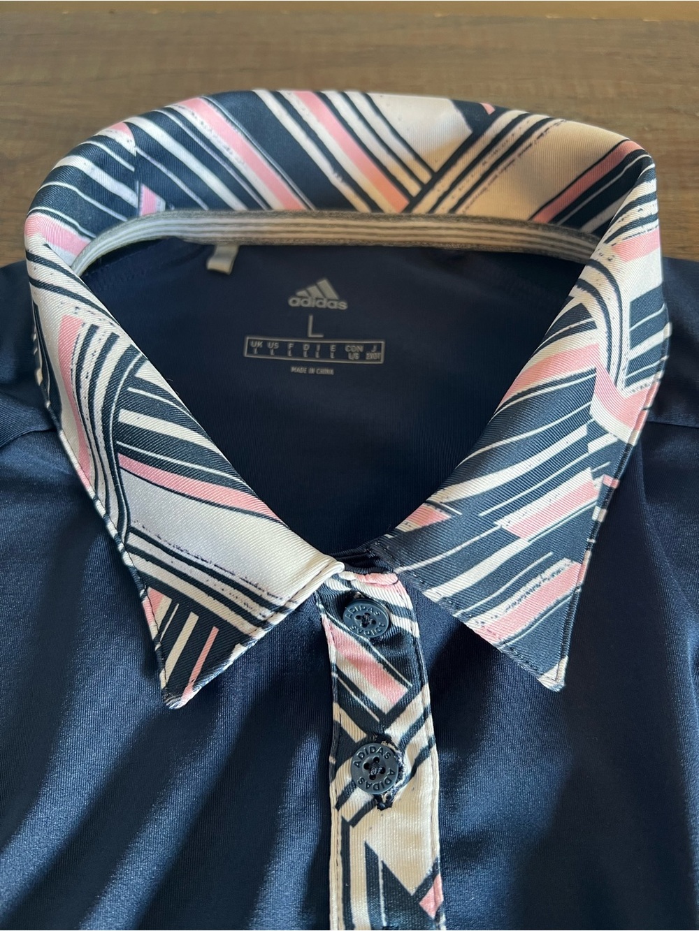 ⛳️ Adidas Golf Ultimate365 Sleeveless Polo Navy Blue Pink Graphic Trim Large